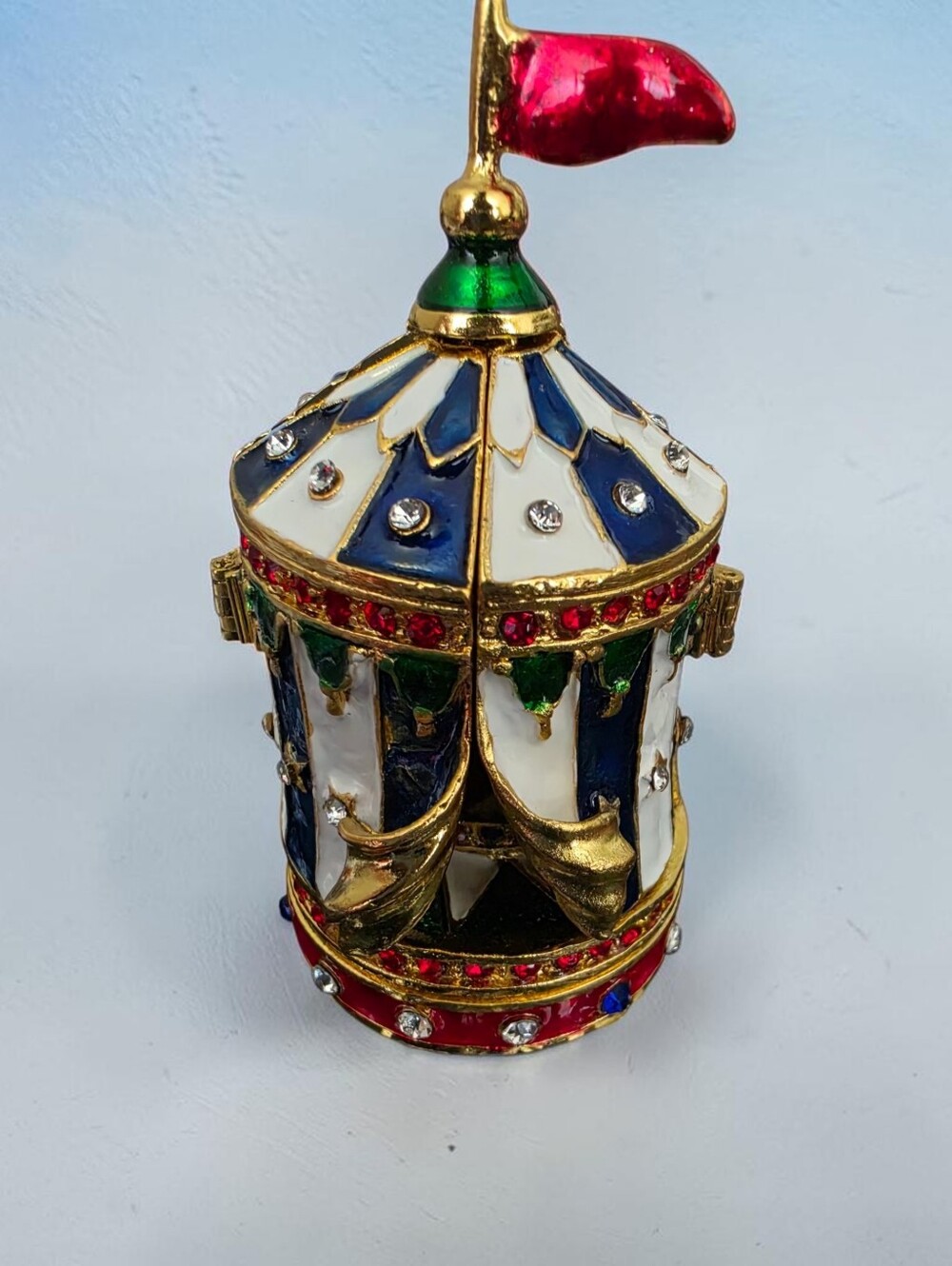 Circus House Trinket Box Gold Plated Enameled Vintage Jewelry Box